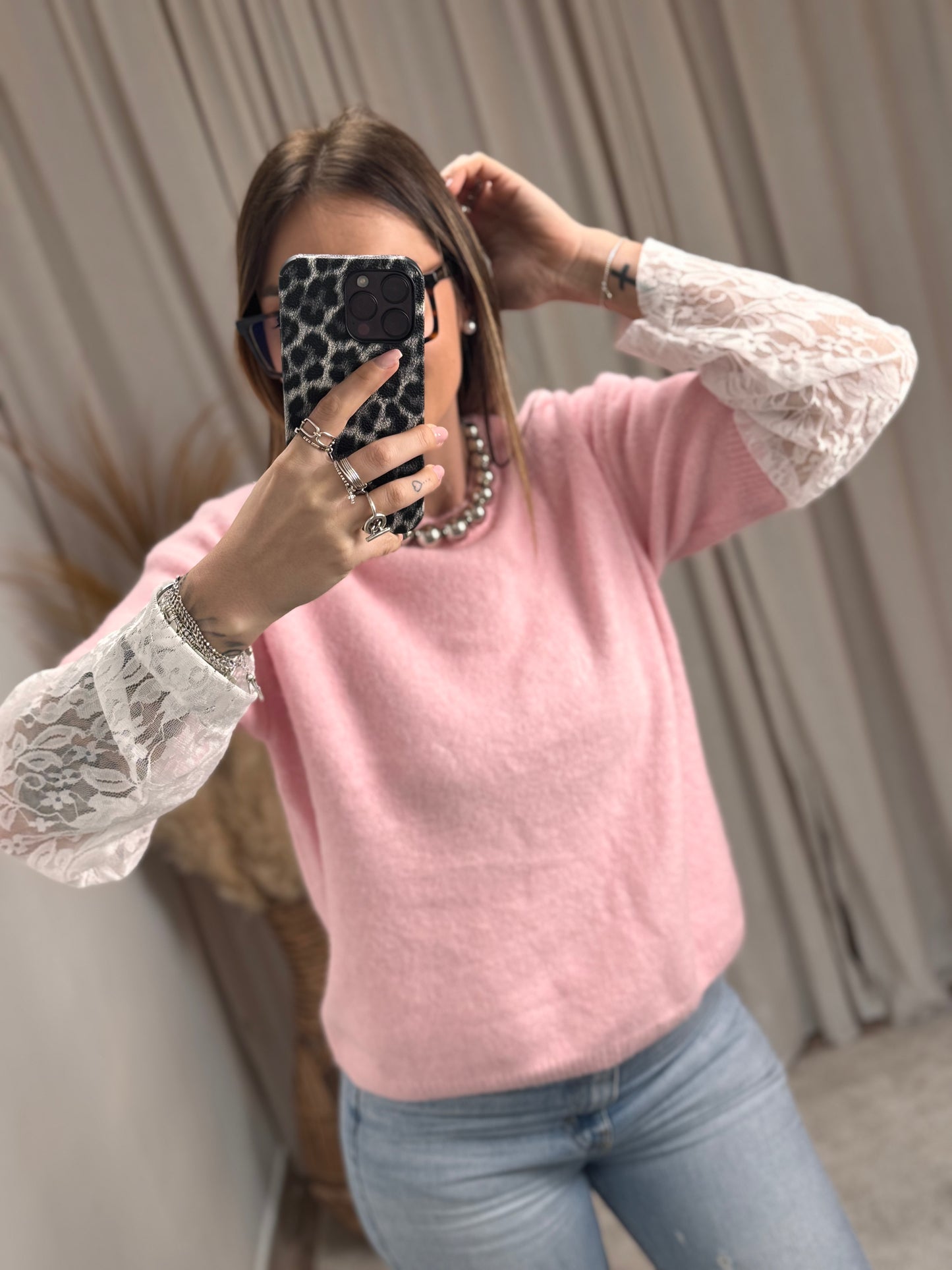 PULL DENTELLE ROSE