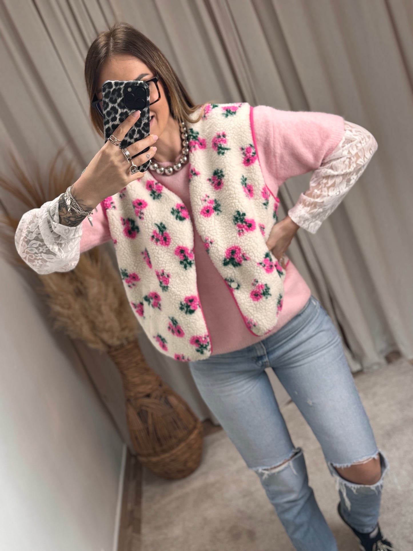 PULL DENTELLE ROSE