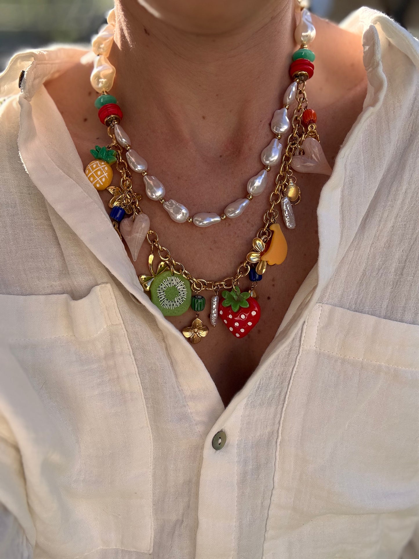 COLLIER DOUBLE CHARMS 🍓🍍🥝🍌