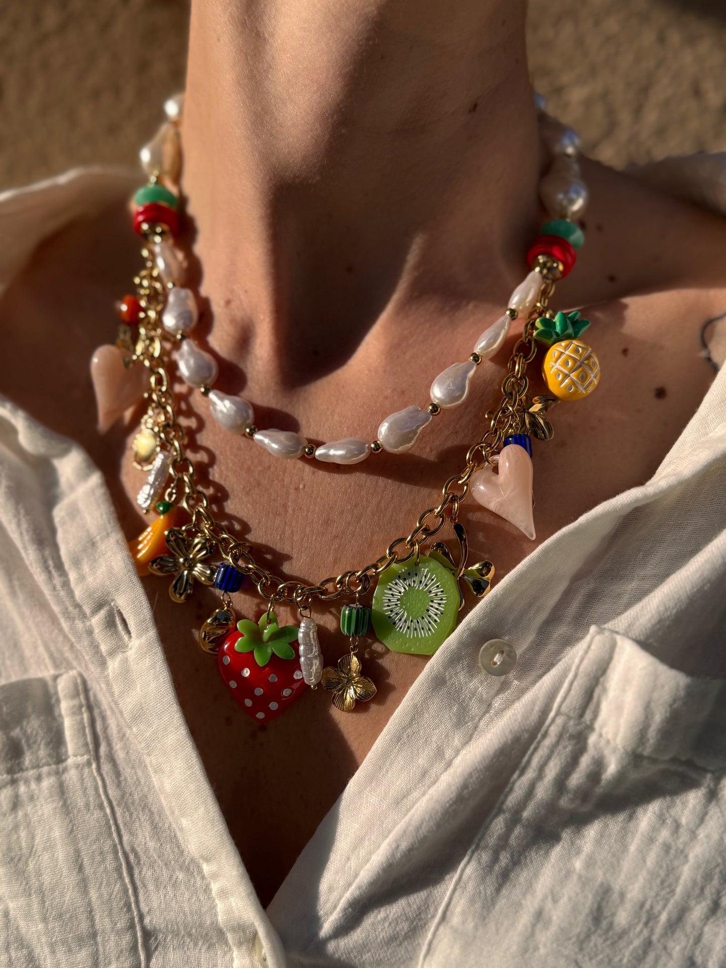 COLLIER DOUBLE CHARMS 🍓🍍🥝🍌