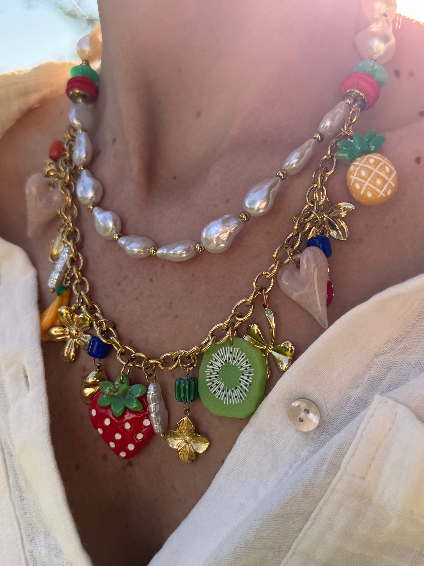 COLLIER DOUBLE CHARMS 🍓🍍🥝🍌