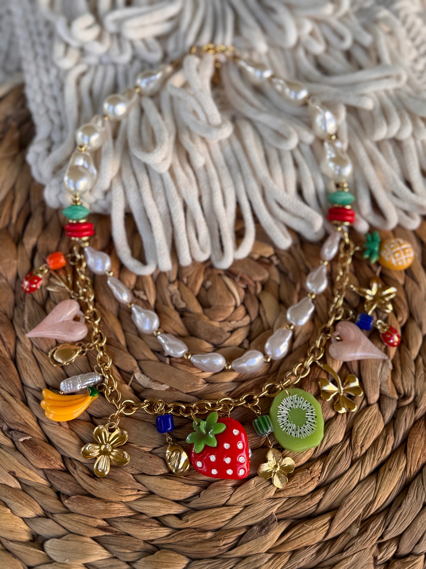 COLLIER DOUBLE CHARMS 🍓🍍🥝🍌