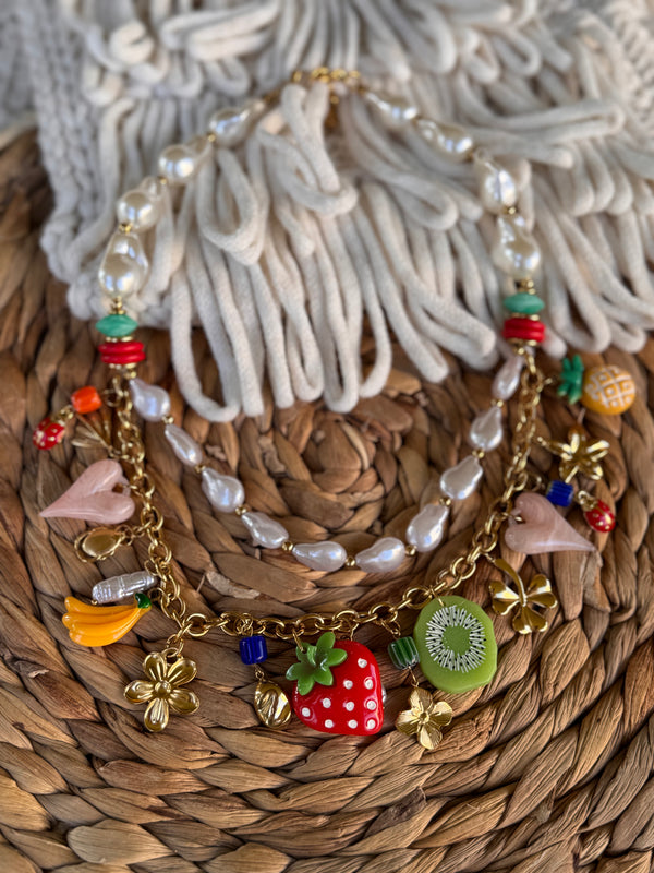 COLLIER DOUBLE CHARMS 🍓🍍🥝🍌
