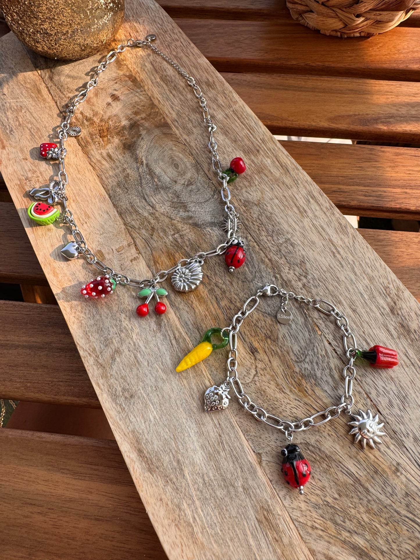 COLLIER CHARMS ARGENTÉ 🐞☀️