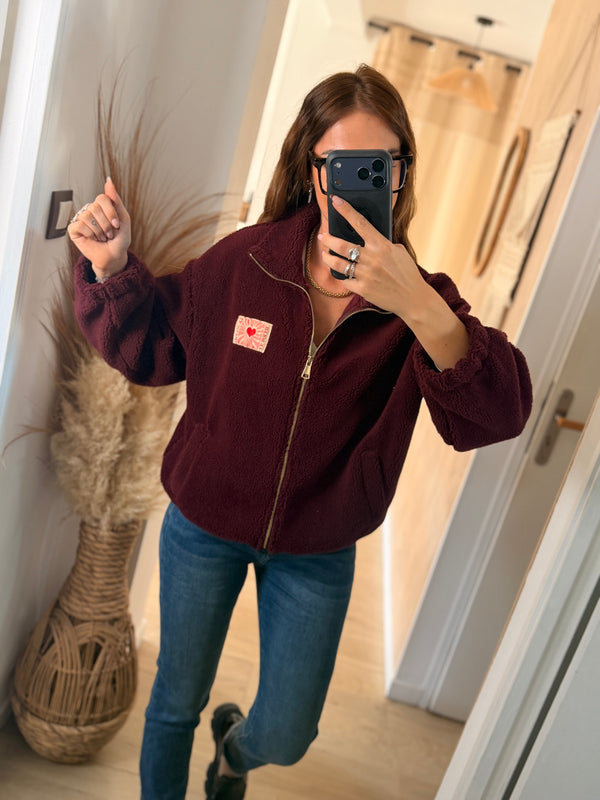 Veste teddy bordeaux