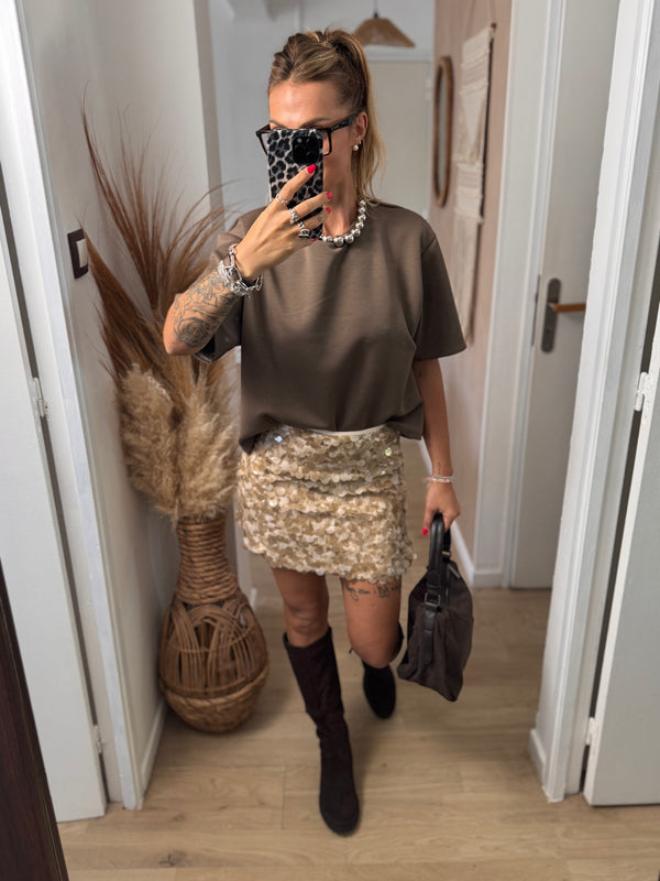 JUPE SEQUINS BEIGE