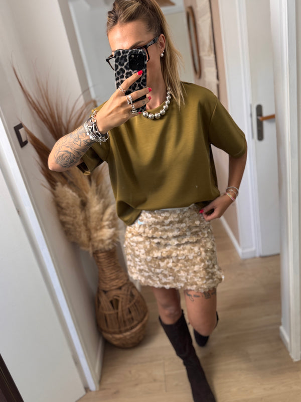 JUPE SEQUINS BEIGE