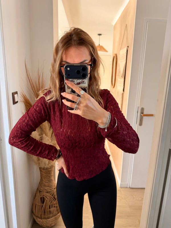 TOP DENTELLE BORDEAUX