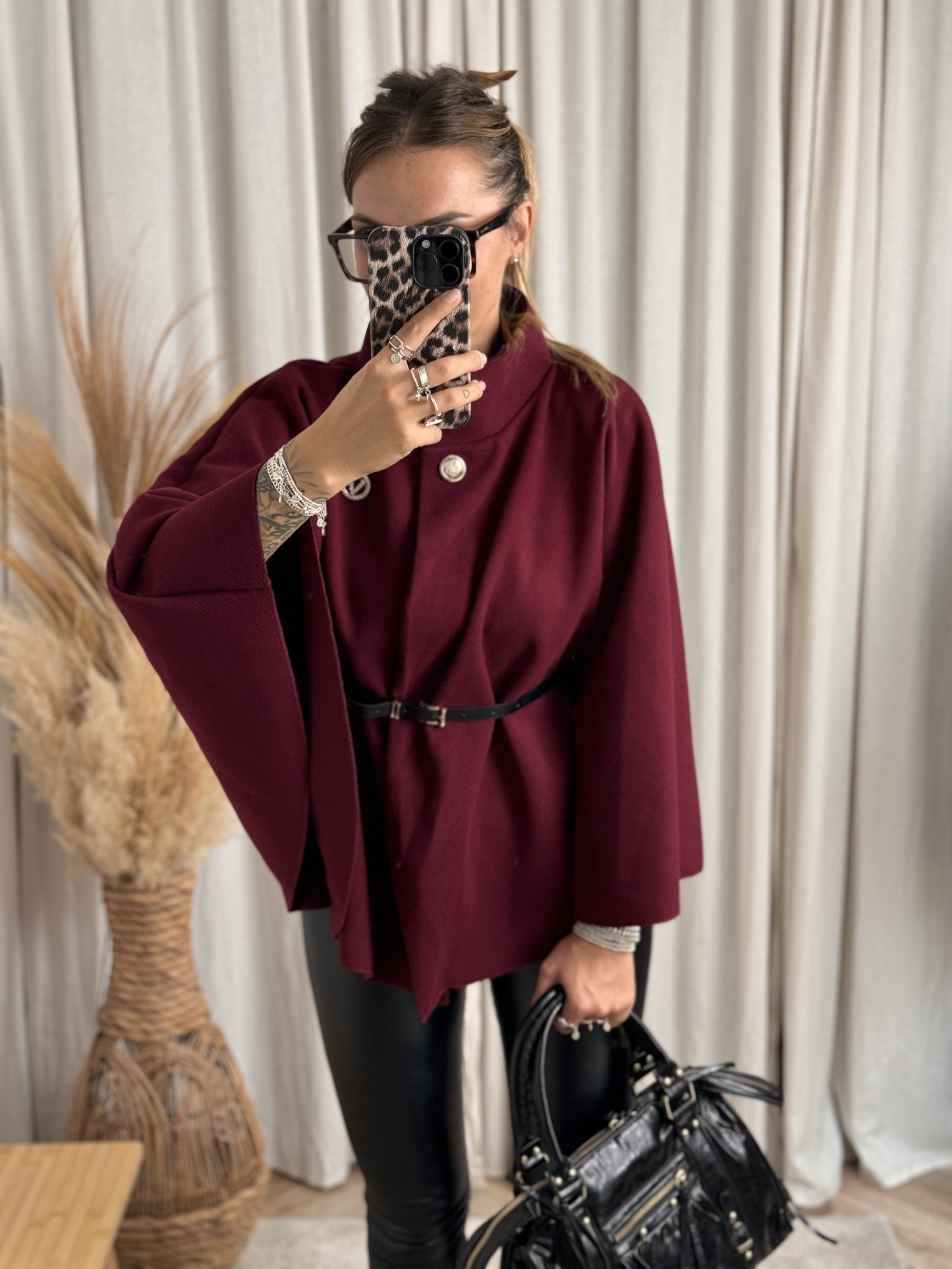 VESTE CAPE PONCHO BORDEAUX