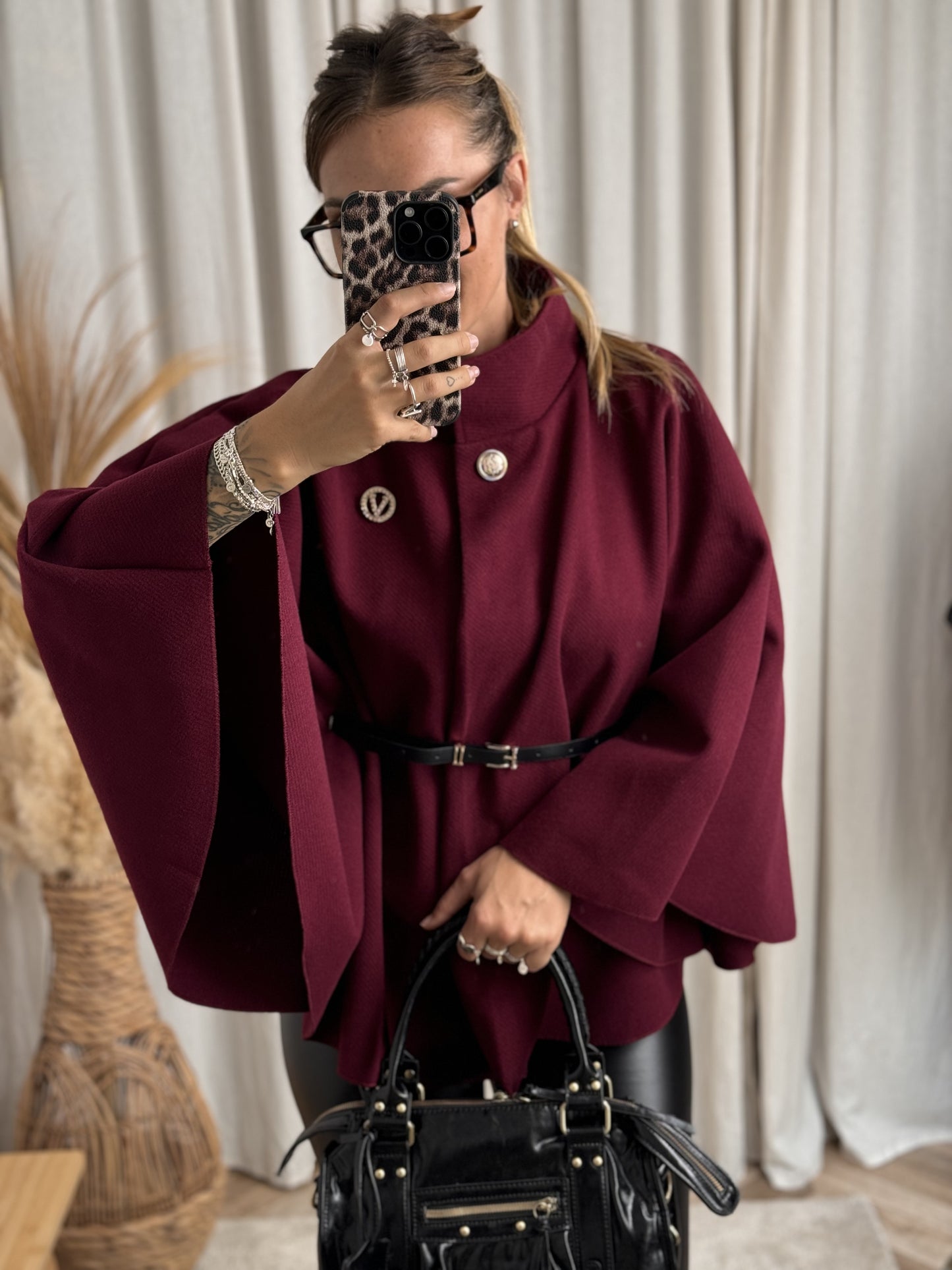 VESTE CAPE PONCHO BORDEAUX