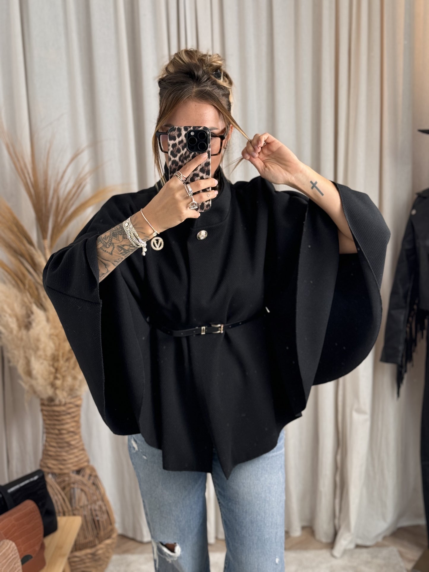 VESTE CAPE PONCHO NOIR