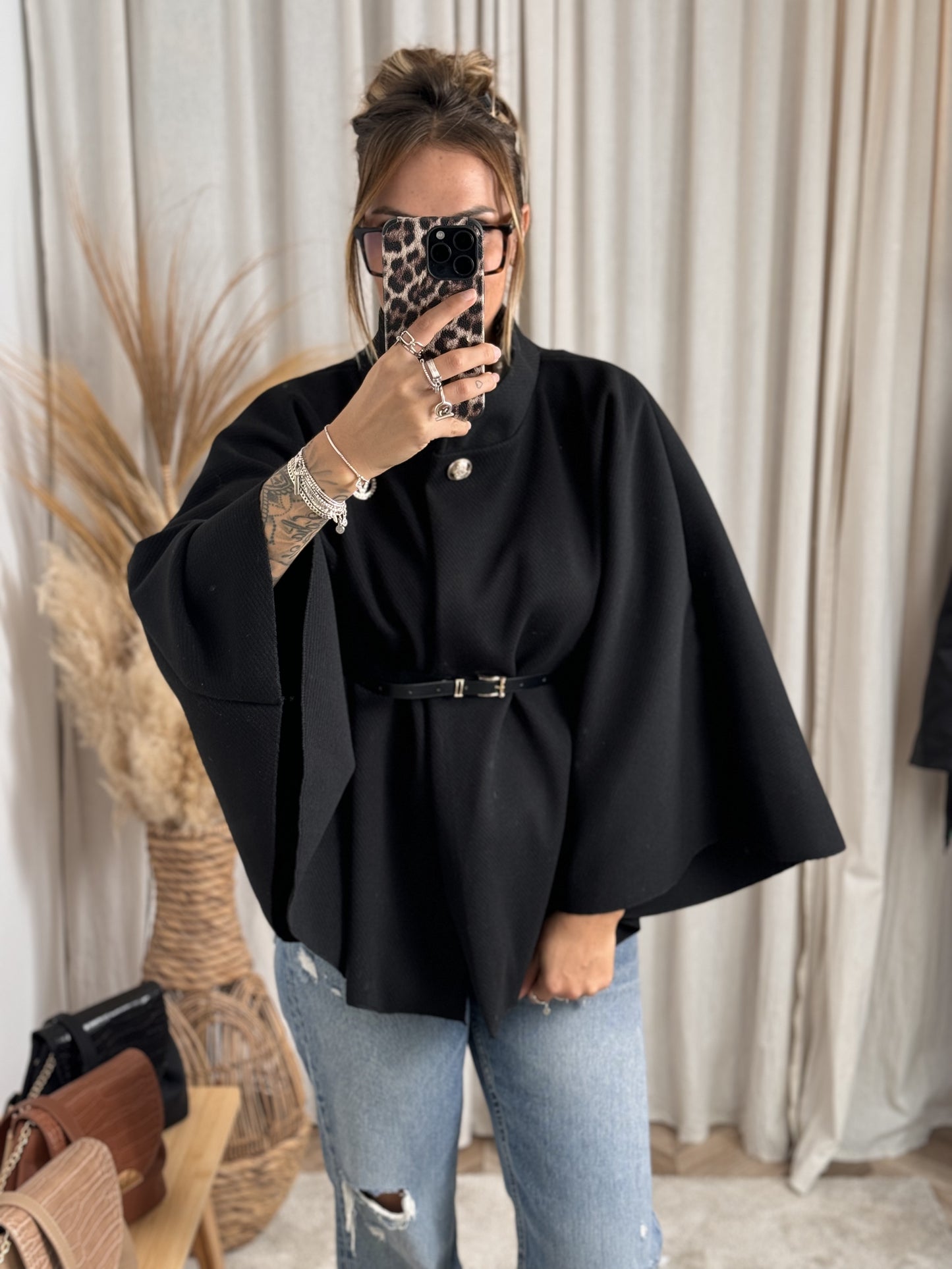 VESTE CAPE PONCHO NOIR