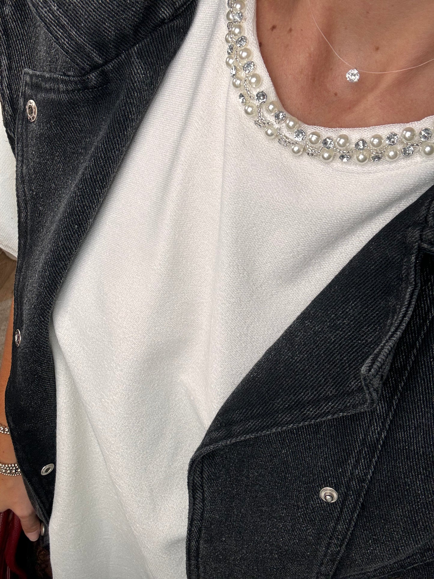 T-SHIRT PERLES BLANC