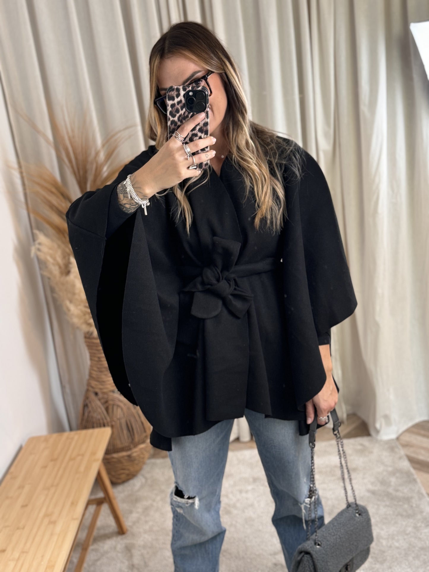 VESTE CAPE PONCHO NOIR