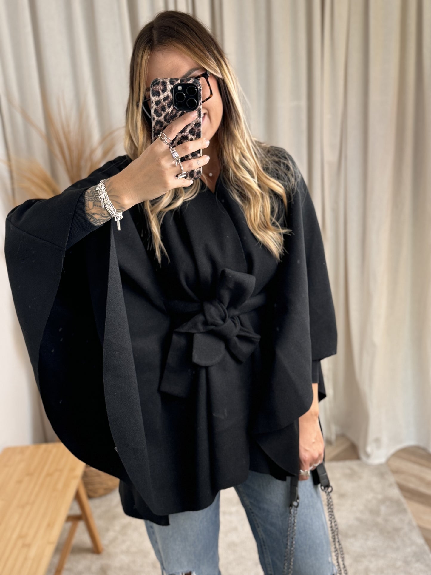 VESTE CAPE PONCHO NOIR