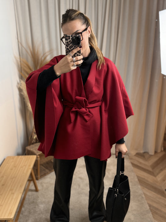 VESTE CAPE PONCHO BORDEAUX