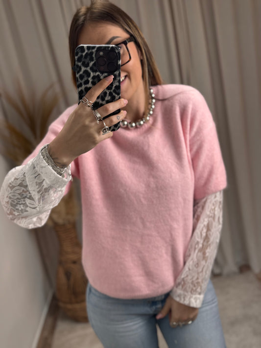 PULL DENTELLE ROSE