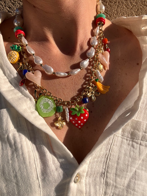 COLLIER DOUBLE CHARMS 🍓🍍🥝🍌