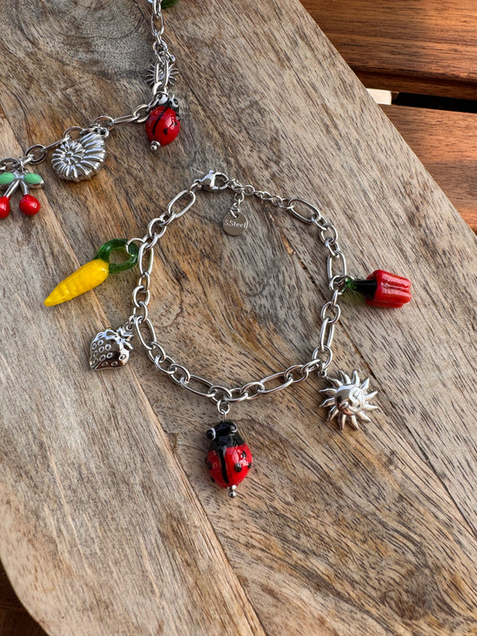 BRACELET CHARMS ARGENTÉ 🐞☀️
